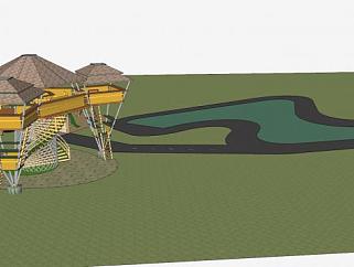 儿童游乐公园小型湖泊设备SU模型下载_sketchup草图大师SKP模型
