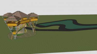 儿童游乐公园小型湖泊设备SU模型下载_sketchup草图大师SKP模型