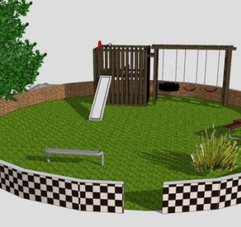 户外圆形休闲操场设备SU模型下载_sketchup草图大师SKP模型