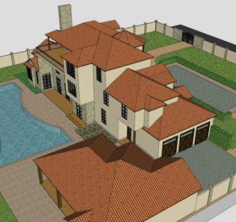 当代西班牙房地产别墅SU模型下载_sketchup草图大师SKP模型