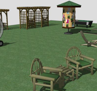 操场上的木制游玩设备SU模型下载_sketchup草图大师SKP模型
