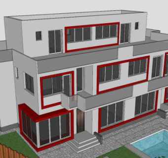 红白别墅建筑SU模型下载_sketchup草图大师SKP模型