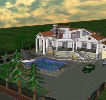 别墅建筑SU模型下载_sketchup草图大师SKP模型
