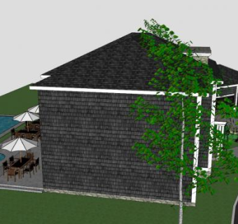 灰色木瓦盖房子别墅SU模型下载_sketchup草图大师SKP模型