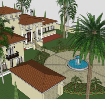 西班牙豪宅建筑SU模型下载_sketchup草图大师SKP模型