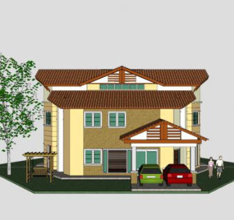 复式住宅别墅建筑SU模型下载_sketchup草图大师SKP模型