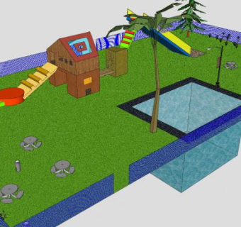 观景公园游乐休闲区SU模型下载_sketchup草图大师SKP模型