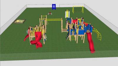 现代绿地操场和儿童游乐设施SU模型下载_sketchup草图大师SKP模型