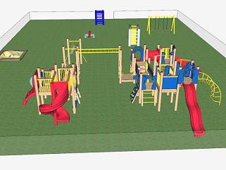 现代绿地操场和儿童游乐设施SU模型下载_sketchup草图大师SKP模型