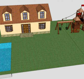 有游泳池和操场的房子SU模型下载_sketchup草图大师SKP模型