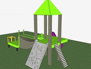小操场上的儿童滑梯设备SU模型下载_sketchup草图大师SKP模型
