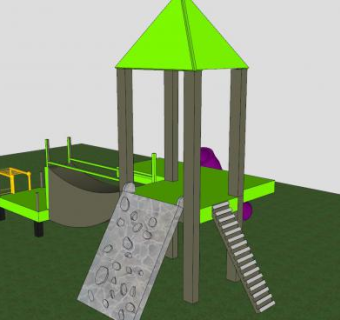 小操场上的儿童滑梯设备SU模型下载_sketchup草图大师SKP模型
