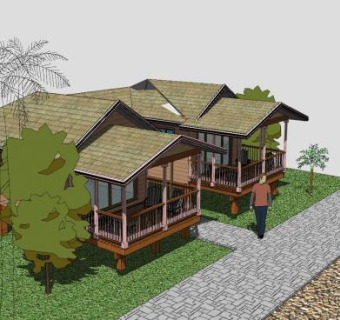 乡村风格别墅小屋SU模型下载_sketchup草图大师SKP模型