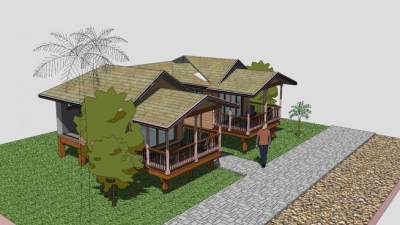 乡村风格别墅小屋SU模型下载_sketchup草图大师SKP模型