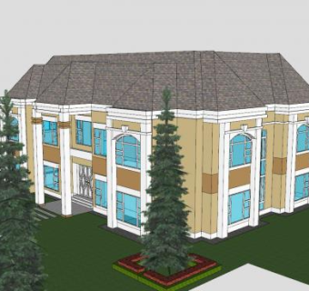 巨大豪宅建筑别墅SU模型下载_sketchup草图大师SKP模型