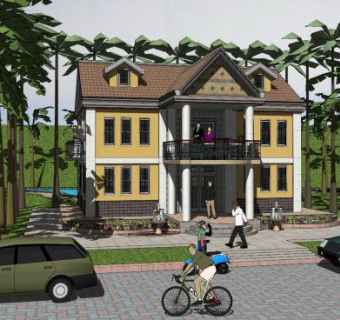 户外大厦建筑别墅SU模型下载_sketchup草图大师SKP模型