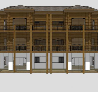 正面白色松树别墅建筑SU模型下载_sketchup草图大师SKP模型