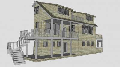 现代别墅建筑外观SU模型下载_sketchup草图大师SKP模型