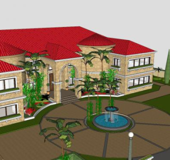 现代豪华户外别墅SU模型下载_sketchup草图大师SKP模型