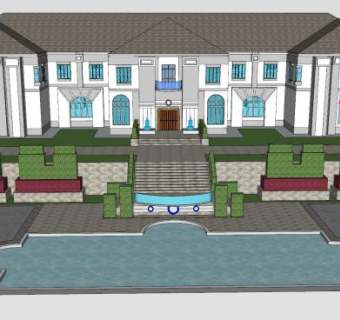 现代别墅大厦建筑SU模型下载_sketchup草图大师SKP模型