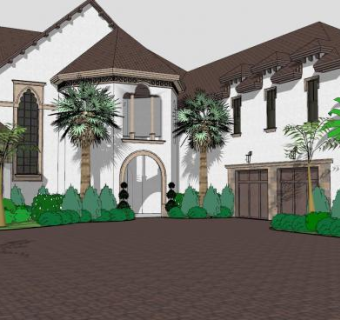 西班牙别墅户外建筑SU模型下载_sketchup草图大师SKP模型