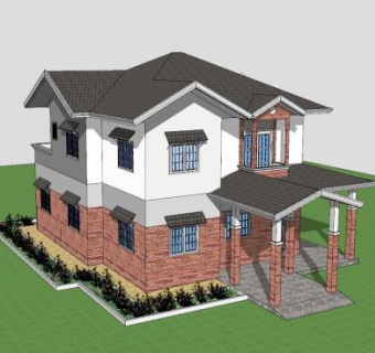 现代双层别墅建筑SU模型下载_sketchup草图大师SKP模型