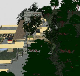 瀑布屋别墅建筑SU模型下载_sketchup草图大师SKP模型