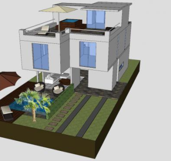 现代房子建筑户外别墅SU模型下载_sketchup草图大师SKP模型
