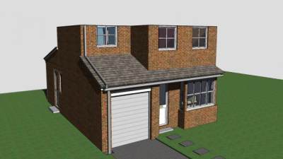 半独立式房屋别墅建筑SU模型下载_sketchup草图大师SKP模型