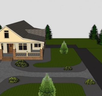 牧场风格房子别墅建筑SU模型下载_sketchup草图大师SKP模型