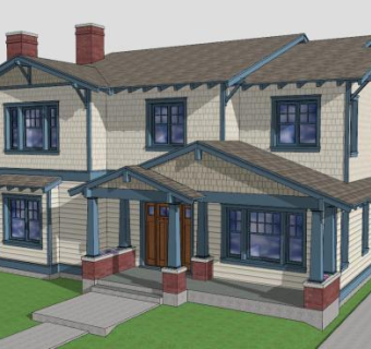 工匠平房别墅建筑SU模型下载_sketchup草图大师SKP模型