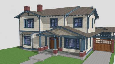 工匠平房别墅建筑SU模型下载_sketchup草图大师SKP模型