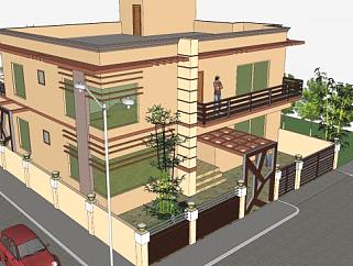 印度现代房子别墅建筑SU模型下载_sketchup草图大师SKP模型