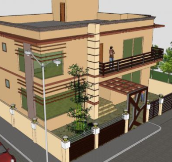 印度现代房子别墅建筑SU模型下载_sketchup草图大师SKP模型