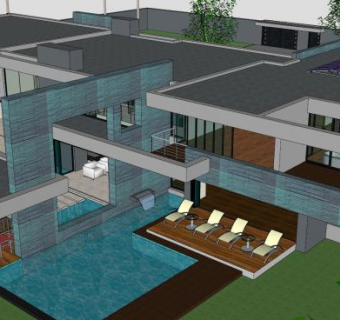 现代美丽别墅建筑SU模型下载_sketchup草图大师SKP模型