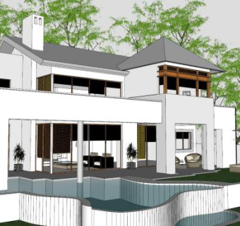 单户住宅别墅建筑SU模型下载_sketchup草图大师SKP模型