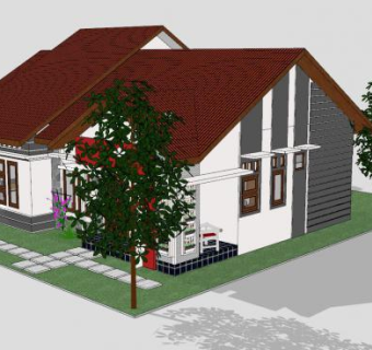 单层住宅别墅SU模型下载_sketchup草图大师SKP模型