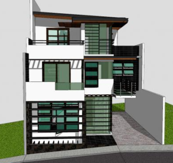 三层住宅别墅建筑SU模型下载_sketchup草图大师SKP模型