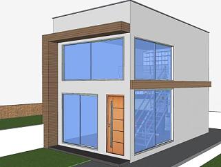 小型双层现代住宅建筑SU模型下载_sketchup草图大师SKP模型