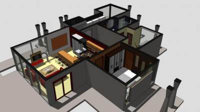 现代混凝土房屋建筑SU模型下载_sketchup草图大师SKP模型