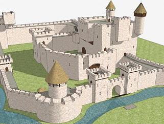 现代城堡户外建筑SU模型下载_sketchup草图大师SKP模型