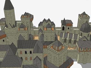 巨大<em>城堡</em>主题建筑SU模型下载_sketchup草图大师SKP模型
