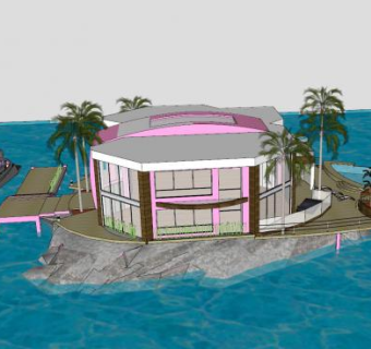 豪华海景别墅建筑SU模型下载_sketchup草图大师SKP模型