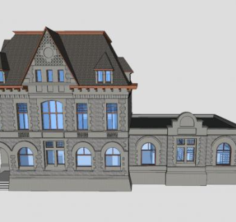 现代海关别墅建筑SU模型下载_sketchup草图大师SKP模型