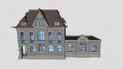 现代海关别墅建筑SU模型下载_sketchup草图大师SKP模型