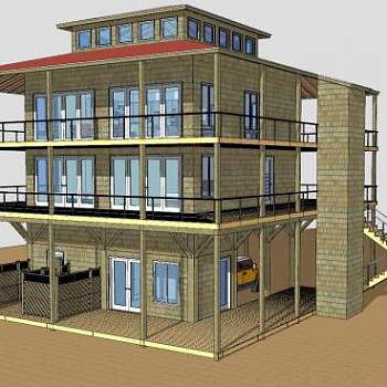海滨别墅建筑户外SU模型下载_sketchup草图大师SKP模型