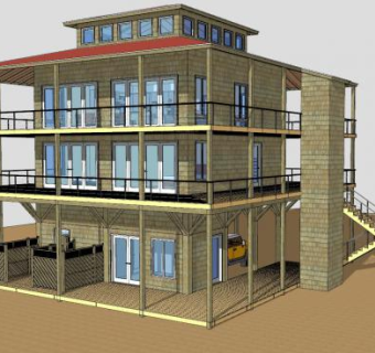 海滨别墅建筑户外SU模型下载_sketchup草图大师SKP模型