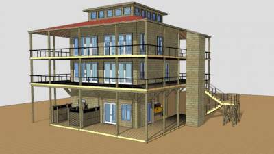 海滨别墅建筑户外SU模型下载_sketchup草图大师SKP模型