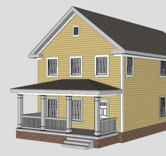 新美国城市别墅SU模型下载_sketchup草图大师SKP模型