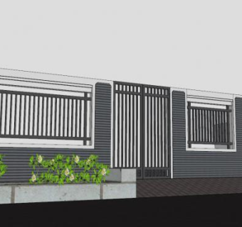 极简栅栏别墅建筑SU模型下载_sketchup草图大师SKP模型
